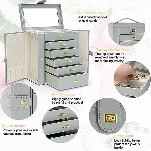 AKOZLIN 6-Tier Jewelry Box Organizer 5 Drawers Storage Extra Large Grey - Image 4