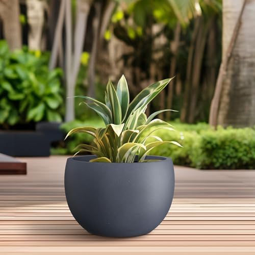 Kante Accent Round Bowl Charcoal Concrete Planter 15.7" Dia, Outdoor - Image 4