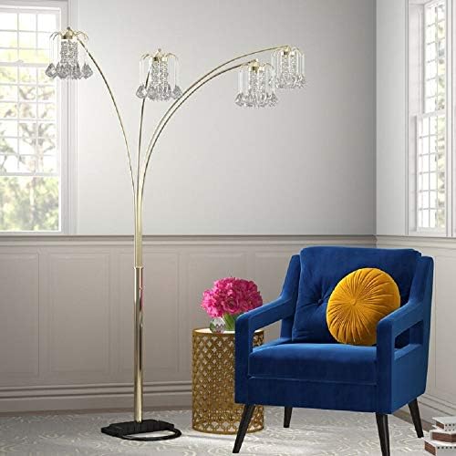 84" Arc Tree Floor Lamp - Featrue 4 Bell Hanging Faux Crystal Ornaments Shades with U Shape Base - Great for Living Rooms, Bedrooms, or Arching Over Couches (Gold) - Image 5