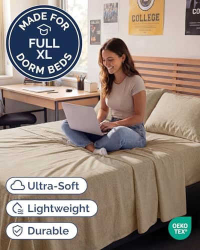 Full XL Sheets - 4 Piece Full XL Sheet Set - Soft & Cooling - Heathered Tan - Image 2