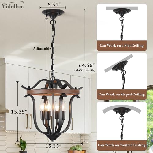 4 Lights Black Farmhouse Chandeliers Vintage Cage Ceiling Light Fixtures - Image 4