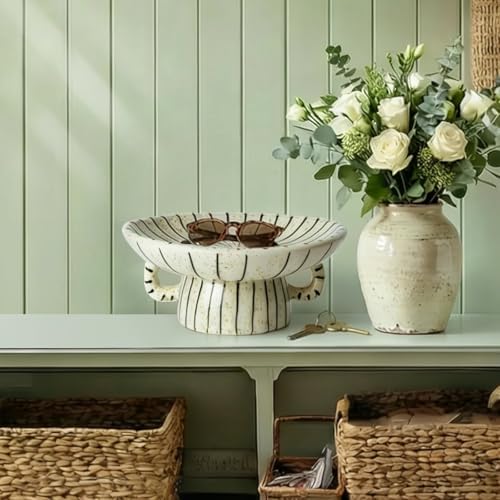 DOWAN 10.5'' Large Decorative Bowls, Handcrafted Ceramic Bowls for Home Decor, Centerpieces for Tables, Chic Key Holder for Entry Table, Unique Hand-painted Modern Art Deco Bowl - Image 5