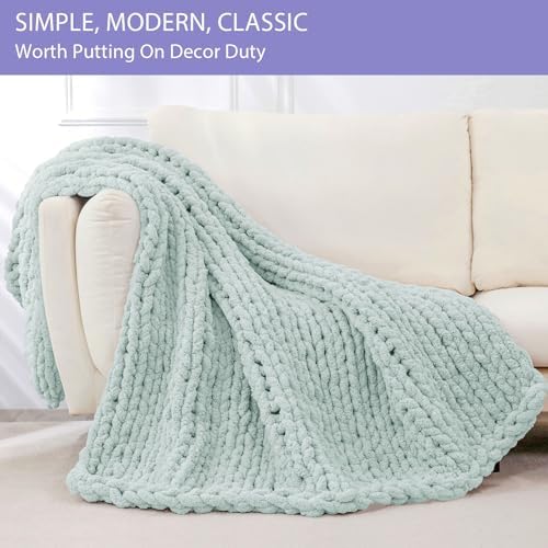 Bigacogo Chunky Knit Throw Blanket for Couch, 40x60 inches, Mint - Image 3