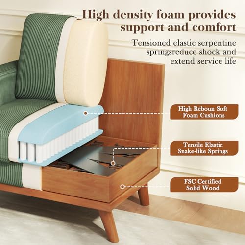 Vesgantti 38.5" Accent Chair Green, Comfy Corduroy Single Sofa Seat with Spring Cushion, Upholstered Armchair with Deep Seat, Reading Chair for Adults, Modern Sofa for Living Room, Bedroom - Image 3