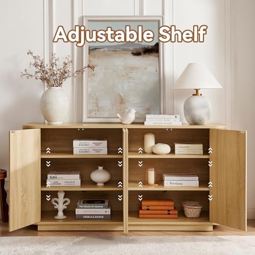 64" Fluted Buffet Cabinet with Storage, Natural Sideboard Cabinet - Image 6