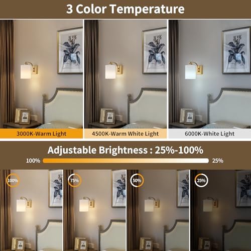 Powfloven Gold Rechargeable Wall Sconces Set of 2 with Remote, Wireless Battery Operated Dimmable LED Wall Lights, Cordless Wall Lighting Lamp Fixture for Bedroom Living Room - Image 3