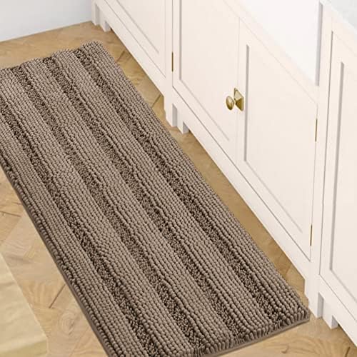 H.VERSAILTEX Bath Rugs for Bathroom Non Slip Bath Mats Extra Thick Chenille Striped Bath Rug Runners 47" x 17" Absorbent Fluffy Soft Shaggy Mats Dry Fast Plush Area Carpet for Bath Room - Taupe Brown by HVERSAILTEX