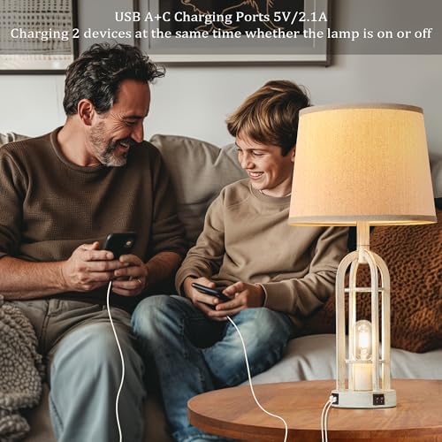 SRJJA 24" Farmhouse Table Lamps for Living Room Bedroom Set of 2, USB A+C - Image 3