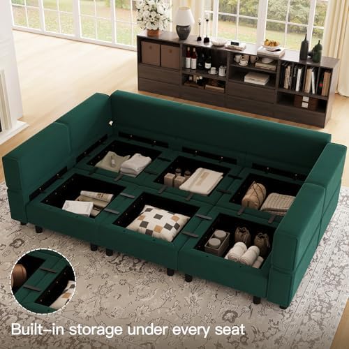 Belffin Modular Velvet Sectional Sofa with Chaise Lounge Sectional Sleeper Sofa with Storage Chaise Bed Couch for Living Room Green - Image 3