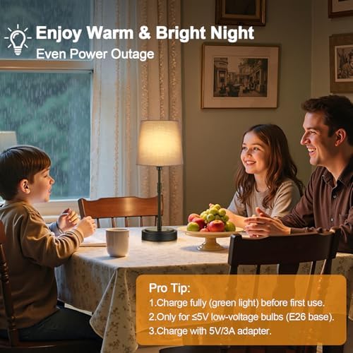 Cordless Table Lamps Set of 2 – Battery Operated Lamp with 7500mAh Rechargeable Battery, Stepless Dimmable Black Lamps with Grey Shade, Wireless Lamps for Dining Room & Nightstand (Bulbs Included) - Image 6