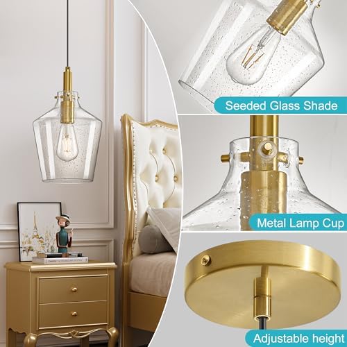 Seeded Glass Pendant Lighting for Kitchen Island Foyer 1 Pack Gold 8 Inch - Image 5