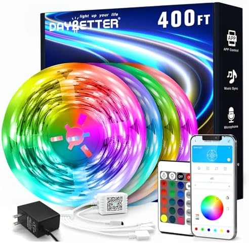 DAYBETTER Led Strip Lights 400 ft (4 Rolls of 100 ft) Color Changing Lights Strip for Bedroom, Desk, Indoor Room Bedroom Valentine Decor, with Remote and 24V Power Supply by DAYBETTER