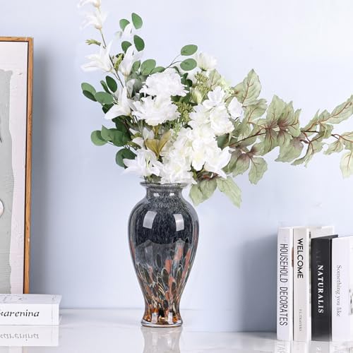 11.8" Tall Glass Vase Beautiful Hand Blown Glass Vase Modern Art Home Decor, Wide Mouth Colorful Vases for Mantle Dining Table Centerpiece, Entryway Living Room Wedding Decoration (Amber) - Image 6