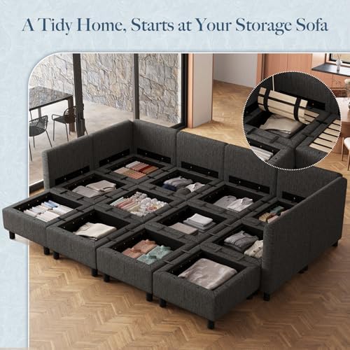 Belffin 110.2" 12 Seats Modular Sectional Sofa Sleeper Sofa Big Washable Sectional Couches for Living Room Comfy Couches with Storage Seat Couch Sofas with Chaise,Dark Grey - Image 3