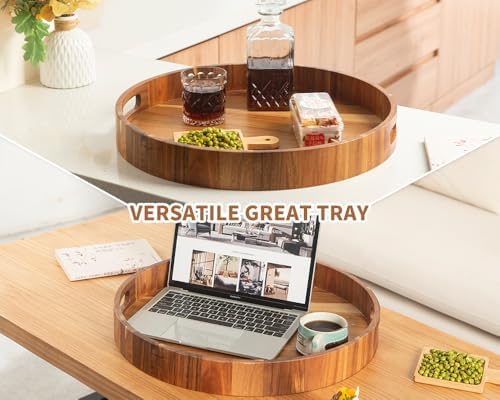 Extra Large Round Ottoman Coffee Table Tray, 22" Big Kitchen Serving Trays for Huge Ottoman Counter Giant Decorative Organizer, Huge Wood Serveware Tray with Built-in Handle for Big Job - Image 6
