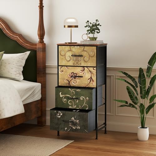 DUMOS Nightstand, Bedside Table with 4 Fabric Drawers - Image 2