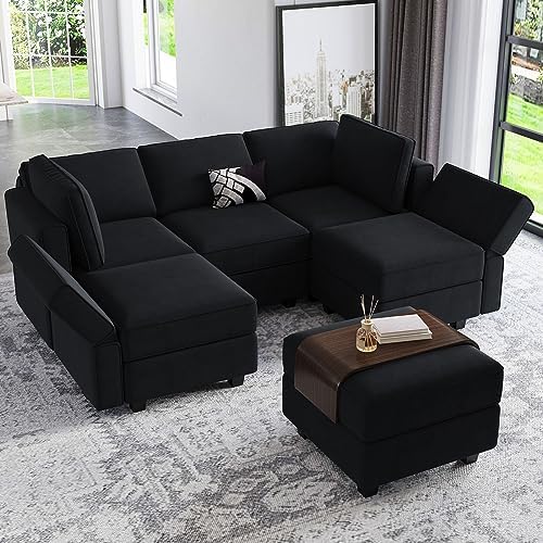 Belffin Modular Velvet Sectional Sofa with Chaise Lounge Sectional Sleeper Sofa with Storage Chaise Sofas Bed Couch for Living Room Black - Image 5