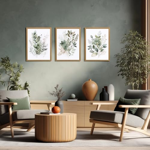 LLEEMPI Sage Green Botanical Wall Art Set of 3, 12x16 Wood Framed Prints - Image 2