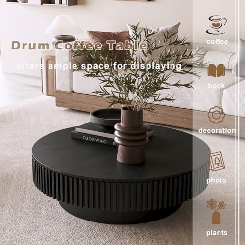 39'' Round Coffee Table with Storage, Modern Wooden Coffee Table - Image 4