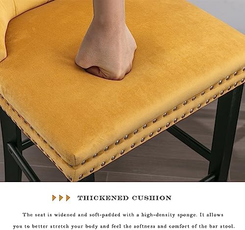 SoarFlash Modern Velvet Upholstered Bar Stools Set of 4 with Wood Legs, Button Tufted,Chrome Nailhead, Counterstool Seat, Armless Bar Chairs (Gold) - Image 5