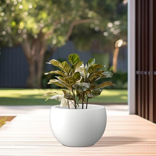 Kante Accent Round Bowl White Concrete Planter 15.7" Dia, Outdoor - Image 3