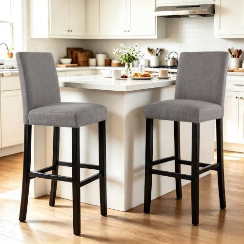 LSSPAID Bar Stools Set of 2, Grey Fabric Upholstered Barstools by LSSPAID