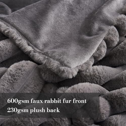 Amélie Home Soft Faux Fur Throw Blanket for Bed, Charcoal Grey, 60"x80" - Image 3