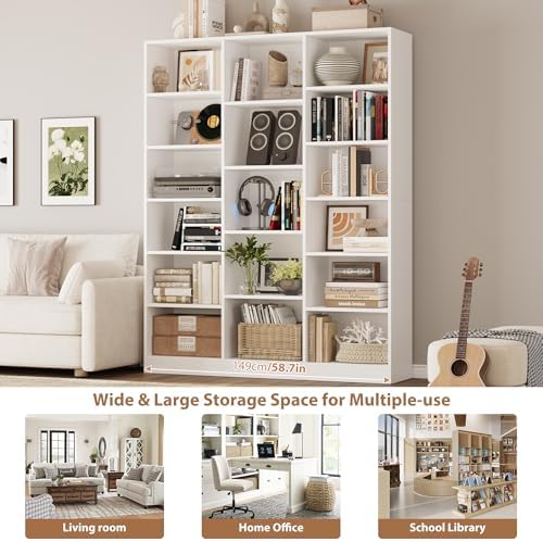 FACBOTALL Triple Wide Bookshelf, Large Bookshelf with 17 Display Shelves - Image 7