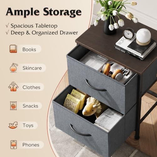 WLIVE Nightstand, 2 Drawer Dresser for Bedroom, Small Dresser with 2 Drawers, Bedside Furniture, Night Stand, End Table with Fabric Bins for Bedroom, Closet, Entryway, College Dorm, Dark Grey - Image 4