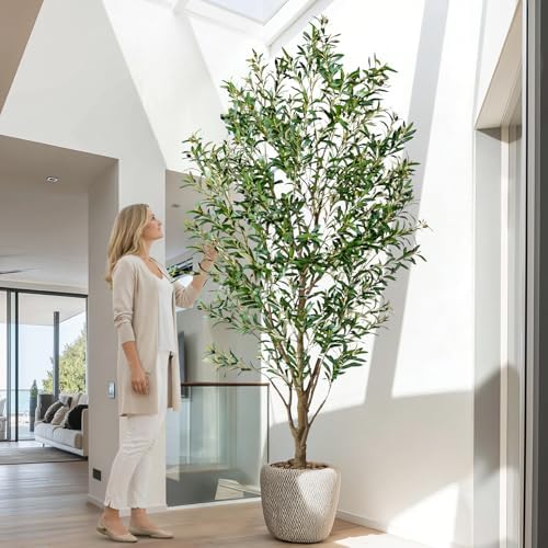 Large Fake Olive Tree Tall Artificial Trees with Pot Indoor Outdoor Realistic Floor Faux Plastic plantas for Modern Home Living Room Office Corner Farmhouse Fake Olives Plants Decor Housewarming Gift by Kgabbke