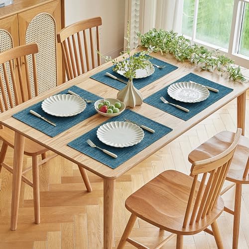 Softalker Faux Linen Cloth Placemats Set of 12-12 x 18 Inch, Navy - Image 7