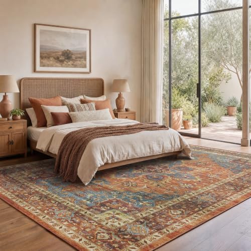Amada Vintage Washable Area Rug,9'x12',Rust Red - Image 3