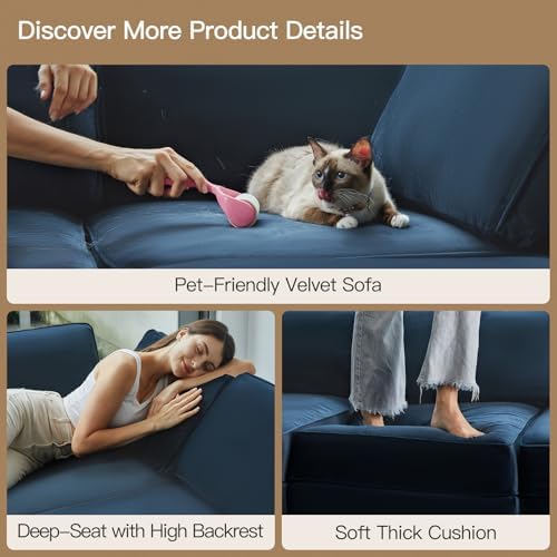 Belffin Modular Velvet Sectional Sofa with Chaise Lounge Sectional Sleeper Sofa with Storage Chaise Bed Couch for Living Room Blue - Image 7