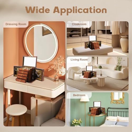 Large Wooden Jewelry Box with Mirror and Lock, 5 Layers Locking Jewelry Organizer, Watches Necklace Ring Storage Box for Women - Image 7