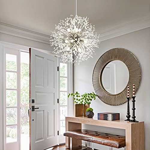 Lingkai 19.9" Chrome Modern Crystal Chandeliers Firework, Bubble Chandelier Lighting for Bathroom Dining Room Bedroom Kitchen Island Living Room Light Fixture, 9-Light Chrome Hanging Round Chandalier - Image 7