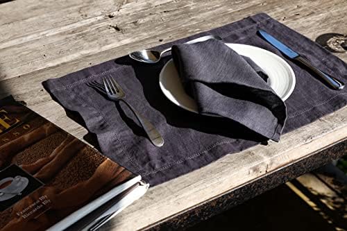 100% Pure Linen Dinner Cloth Napkins 15 x 15 Inch Black Grey - Set of 6 Pack European Flax Natural Fabric Washable for Home and Kitchen - Image 3