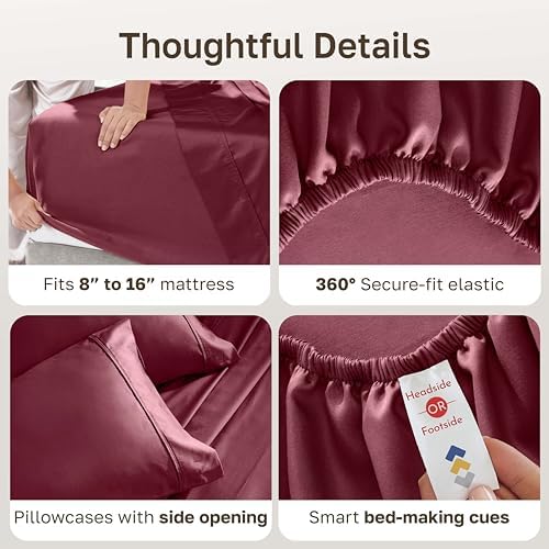 California Design Den 100% Cotton Sateen Queen Bed Sheets Set,Burgundy Red - Image 4