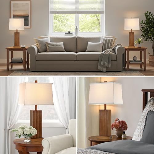 Lovlast 27.5" Wood Table Lamps Set of 2 for Bedroom Living Room (Walnut) - Image 6