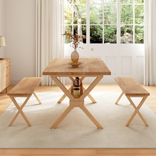 HIPIHOM Dining Table Set for 4-6,Kitchen Table with Dining Benches - Image 3