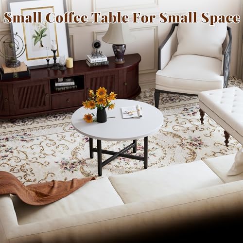Coffee Table, 23.6" Small Coffee Tables, White Round Coffee Table - Image 2