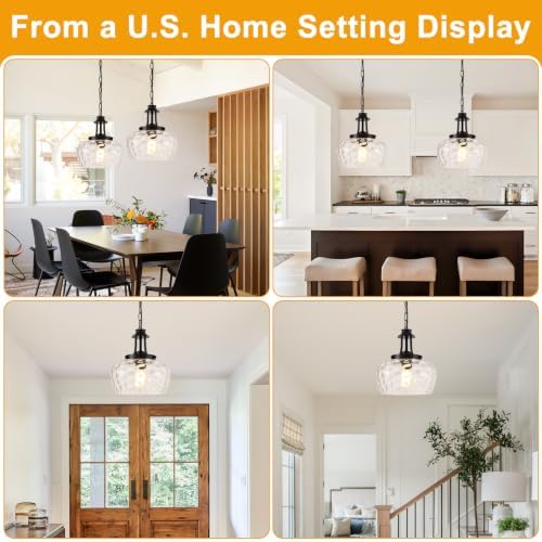 Plug in Pendant Lights Kitchen Island, Modern Matte Black Pendant Light Fixtures with 10" Clear Hammered Glass Shade, Industrial Hanging Pendant Lights Fixture for Kitchen Island Dining Room Entryway - Image 4