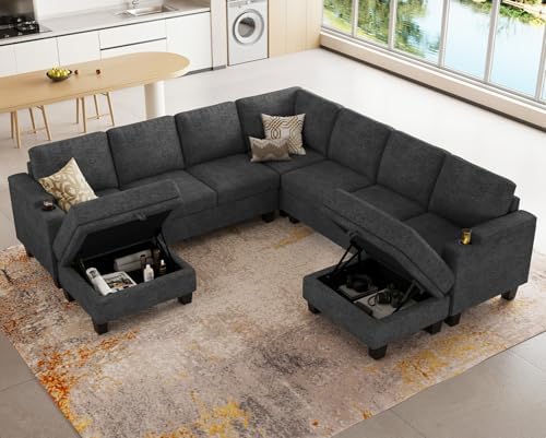 Belffin Modular Sectional Sofa Couch with Storage U Shape Convertible Corner Couches for Living Room Dark Grey Couch - Image 3