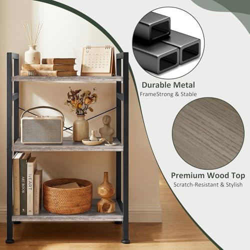 3 Tier Bookshelf, Free Standing Bookcase with Open Storage Shelves - Image 5