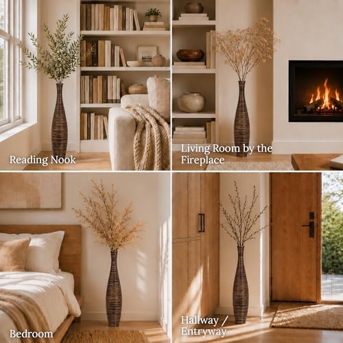 Leewadee Large Floor Vase 34 inches Mango Wood for Pampas Grass, Dried Flowers - Image 4