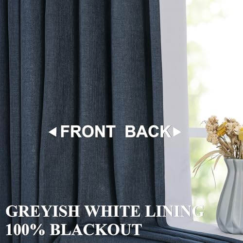 Vision Home Navy Blue Pinch Pleated Full Blackout Curtains Linen Blended Room Darkening Window Curtains 102 inch for Living Room Bedroom Thermal Insulated Pinch Pleat Drapes with Hooks 60" Wx102 Lx1 - Image 3
