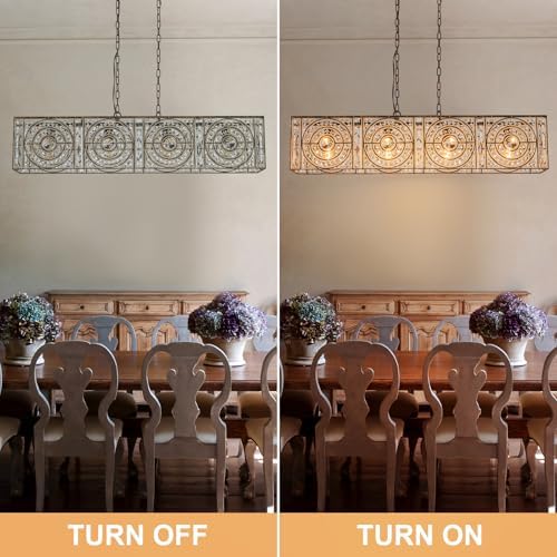 4-Lights Rectangle Crystal Chandelier for Dining Room, 42.12" Vintage Bronze Finish Large Chandeliers for High Ceilings, Flush Mount Pendant Light for Living Room Kitchen Island Bar - Image 6