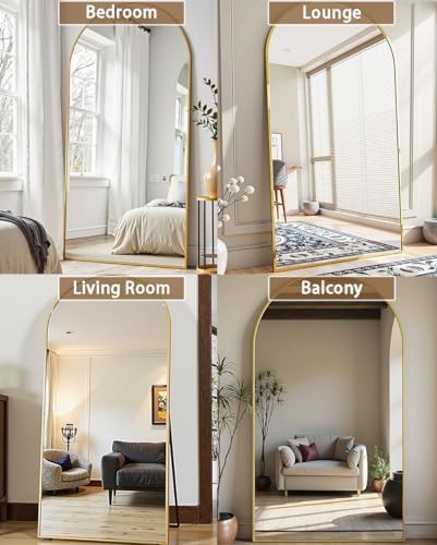 Prywot Full Length Mirror, Oversized 77"x38" Arched-Top Floor Mirror, Gold - Image 4