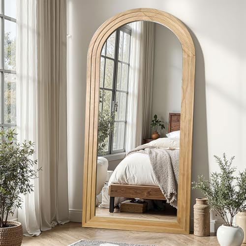 Delma Arched Full Length Mirror with Stand, 55x24 Natural Wood Floor Mirror by Delma