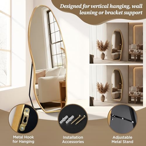 Dorlicecass Mirror Full Length - Irregular Full Body Mirror Standing or Leaning or Wall Hanging 63"x 24" Asymmetrical Aviation Aluminum Alloy Frame Unique for Bedroom, Living Room, Cloakroom, Entryway - Image 6