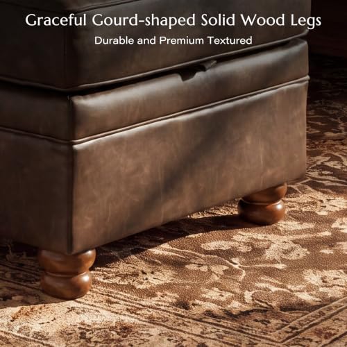 Traditional Faux Leather Chair with Storage Ottoman, 41.3", Dark Brown - Image 6